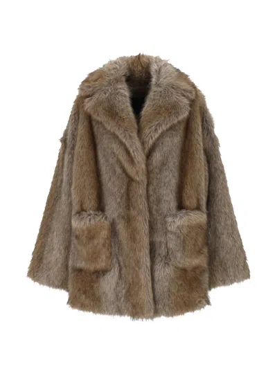 Bb Couture Faux-fur Notched-lapels Coat In Brown