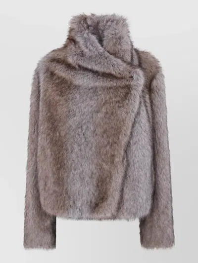 Bb Couture Long Faux Fur Coat In Brown
