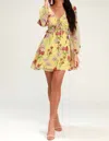 Bb Dakota Botanical Bae Floral Print Long Sleeve Dress In Yellow In Yellow