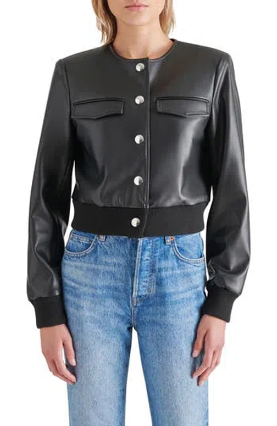 Bb Dakota By Steve Madden Faux Leather Crop Bomber Jacket In Black