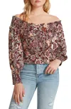 Bb Dakota By Steve Madden Helena Top Women's Brown Floral Smocked Jdm1082 In Brown