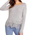 Bb Dakota Hang Loose Marled Yarn Fringe Sweater In Gray In Grey