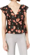 Bb Dakota Jack Poppy Love Flutter Sleeve Blouse In Black/red In Multi