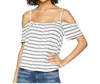 Bb Dakota Keagan Striped Linen Blend Cold Shoulder Tank Top In White/navy In Multi