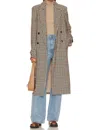 Bb Dakota Prince Long Sleeve Coat In Plaid In Brown