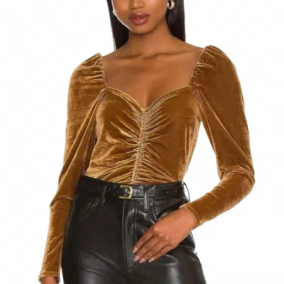 Bb Dakota Ruched Front Velvet Top In Bronze In Brown
