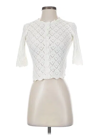 Pre-owned Bb Dakota Short Sleeve Top Ivory Mock Neckline Tops In White