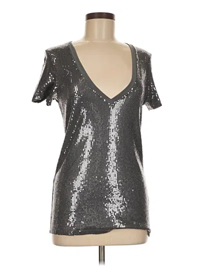 Pre-owned Bb Dakota Short Sleeve Top Silver Metallic Pattern Plunge Neckline Tops