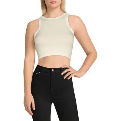 Bb Dakota Womens Ribbed Crewneck Crop Top In White