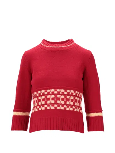 B.b. Walace Geometric-pattern Ribbed-trim Sweater In Rot