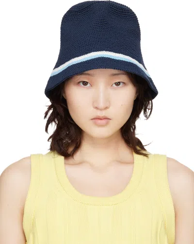 B.b. Wallace Navy Schnabel Cotton Crochet Bucket Hat In Blue