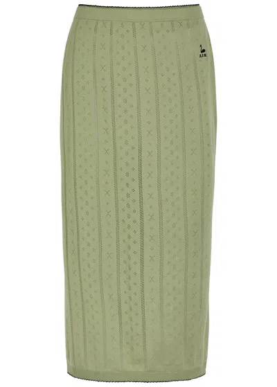 B.b. Wallace Serra Pointelle-knit Cotton Midi Skirt In Green
