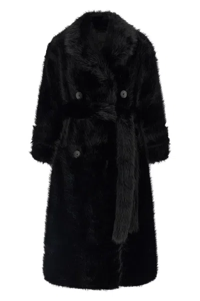 Bbcouture 'jackie' Eco-fur Trench Coat In Black