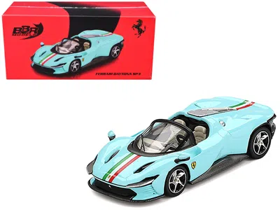 Bbr Ferrari Daytona Sp3 Light Blue With Italian Flag Stripes 1/64 Diecast Model Car By  In Multi