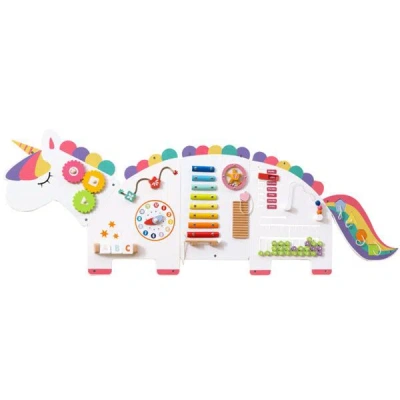 Bbtee 11-in-1 Dinosaur Activity Wall Busy Board Panels- Wooden Sensory Toy-white In Multi