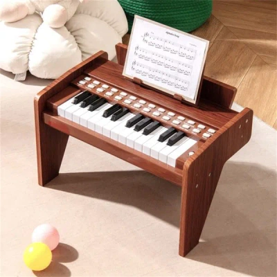 Bbtee 25 Keys Mini Digital Piano For Kids Age 3+, Lighted Teaching Mode With 6 Tones & 15 Demo Songs-brown
