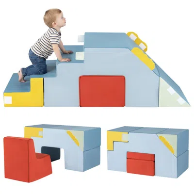Bbtee 3 In 1 Toddler Soft Foam Climber With Slide, Convertible Velvet Play Set With Table & Chair, Washabl