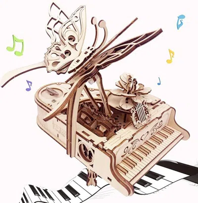 Bbtee 3d Wooden Puzzle For Adults - Piano Diy Music Box Wood Model Kits Construction Craft Kits Mechanical