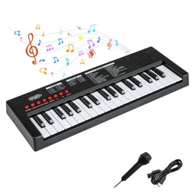 Bbtee Black 37 Keys Kids Electronic Keyboard With Microphone, 8 Tones & 8 Rhythms Piano Toy For Ages 3+