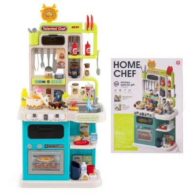 Bbtee Blue Kids Corner Play Kitchen With Realistic Sounds, Lights & Steam, 95pcs Accessories Pretend Cooki