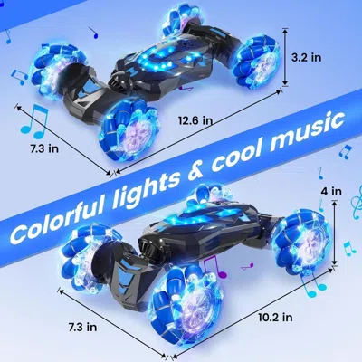 Bbtee Gesture Sensing Rc Stunt Car,4wd Drift Hand Controlled 360° Flips Trick Car With Lights & Music, Toy In Blue