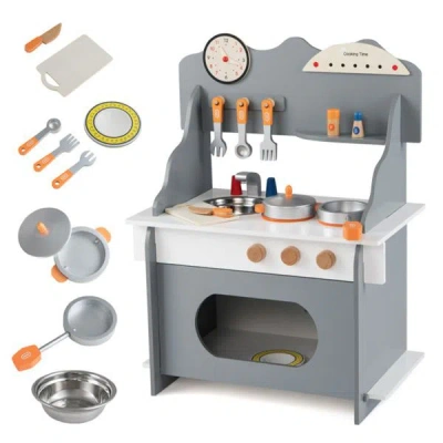 Bbtee Gray Wooden Toddler Play Kitchen With Sink & Accessories, Safe Gift For Kids 3+