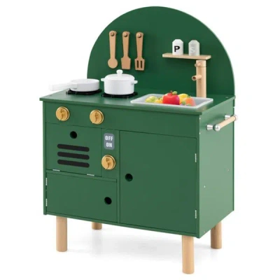 Bbtee Green Wooden Kids Play Kitchen With Interactive Stove & Sink, Astm/cpsia Compliant Pretend Cooking S