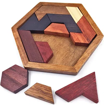 Bbtee Hexagon Tangram Puzzle Wooden Brain Puzzles For Kids & Adult Challenge Wooden Brain Teasers Puzzle G