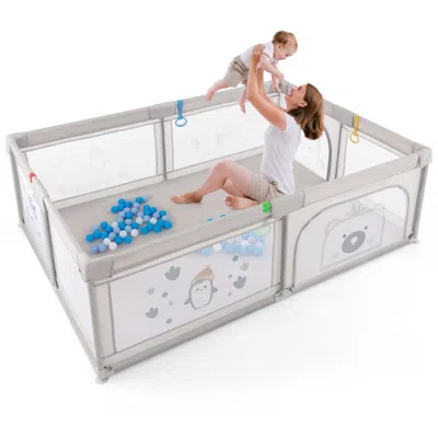 Bbtee Large Baby Playpen With Pull Rings Ocean Balls And Cute Pattern, Penguin