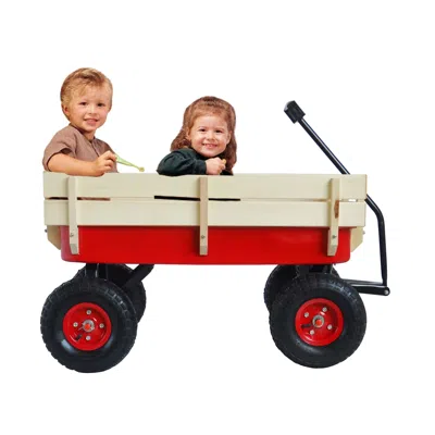 Bbtee Outdoor Wagon All Terrain Pulling W/wood Railing Air Tires Children Kid Garden