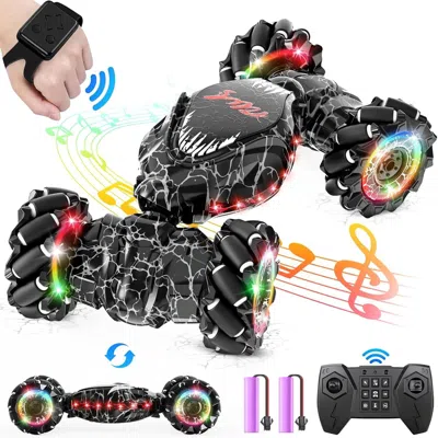 Bbtee Rc Stunt Car, 2.4ghz Led Gesture Sensing, 4wd Double Sided Rotation With Lights And Music, All Terra