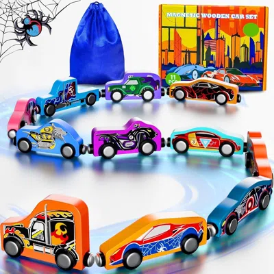 Bbtee Toys For Boys Kids: 11 Magnetic Train Car Set, Spider-toys For Boys, Travel Montessori Wooden Toy Fo