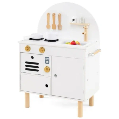 Bbtee White Wooden Kids Play Kitchen With Interactive Stove & Sink, Astm/cpsia Compliant Pretend Cooking S