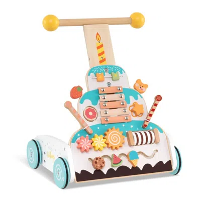 Bbtee Wooden Baby Walker With 3-position Adjustable Heights And Smooth Wheels