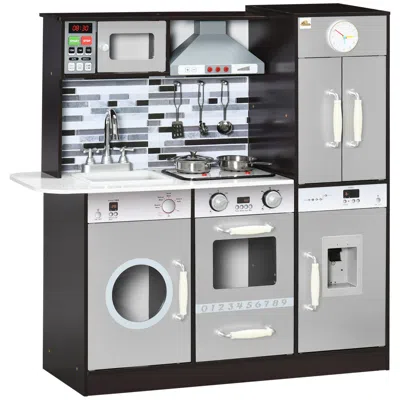 Bbtee Wooden Play Kitchen With Lights Sounds, Kids Kitchen Playset With Washing Machine, Water Dispenser, 