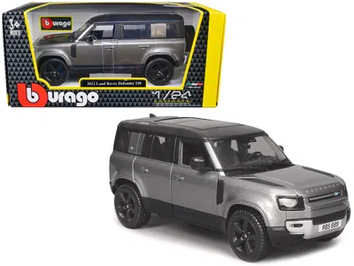 Bburago 2022 Land Rover Defender 110 Dark Silver Metallic With Black Top And Sunroof 1/24 Diecast Model Car