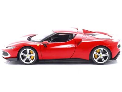 Bburago Ferrari 296 Gtb Assetto Fiorano Red With White Stripes "race + Play" Series 1/18 Diecast Model Car B