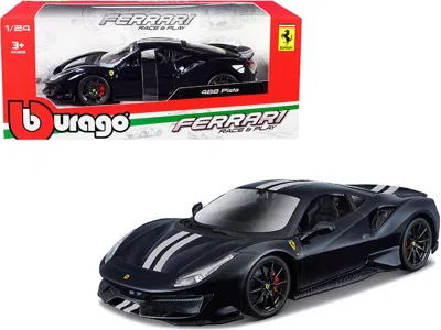 Bburago Ferrari 488 Pista Dark Blue Metallic With Silver Stripes 1/24 Diecast Model Car By  In Black