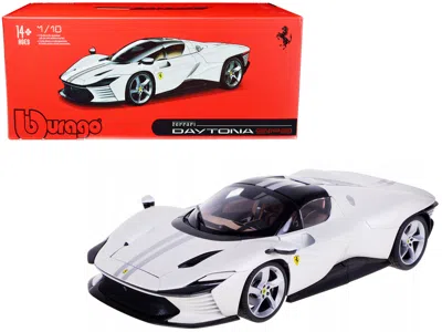 Bburago Ferrari Daytona Sp3 White Metallic With Silver Stripes "signature Series" 1/18 Diecast Model Car By 