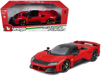 Bburago Ferrari F80 Red With Black Top "race + Play" Series 1/18 Diecast Model Car By