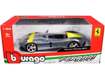 Bburago Ferrari Monza Sp1 Silver Metallic With Yellow Stripes 1/24 Diecast Model Car By  In Gray