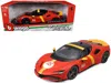 Bburago Ferrari Sf90 Stradale Assetto Fiorano #50 Red With Black Top And Yellow Stripes "race + Play" Series In Red