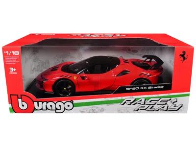 Bburago Ferrari Sf90 Xx Stradale Red With Black Top "race + Play" Series 1/18 Diecast Model Car By