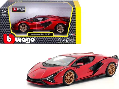 Bburago Lamborghini Sian Fkp 37 Candy Red With Copper Wheels 1/24 Diecast Model Car By