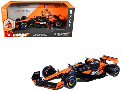 Bburago Mclaren Mcl38 #81 Oscar Piastri "okx" Formula One F1 "miami Gp" (2024) With Driver Figure "race" Ser In Orange