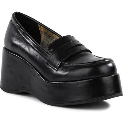 Bc Footwear Ambitious Faux Leather Platform Wedge Loafer In Black