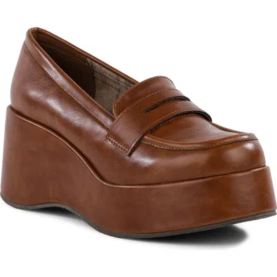 Bc Footwear Ambitious Faux Leather Platform Wedge Loafer In Brown