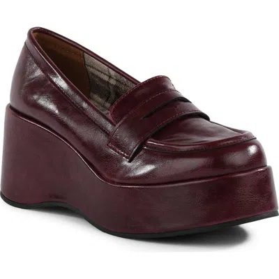 Bc Footwear Ambitious Faux Leather Platform Wedge Loafer In Burgundy