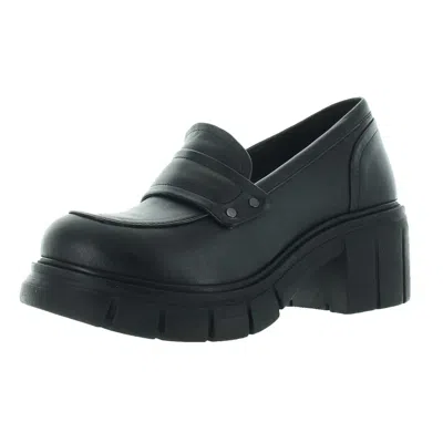 Bc Footwear Beauty And Rage Womens Block Heel Vegan Leather Loafer Heels In Black