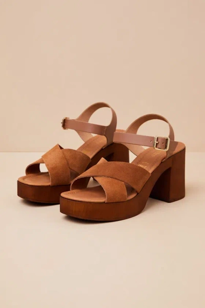 Bc Footwear Paloma Brown Suede Leather Platform High Heel Sandals